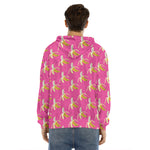Pink Banana Pattern Print Men's Velvet Pullover Hoodie