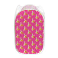 Pink Banana Pattern Print Mesh Laundry Hamper