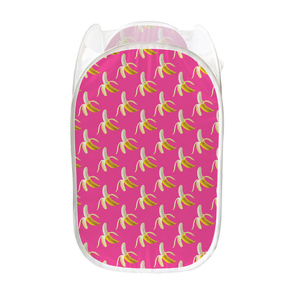 Pink Banana Pattern Print Mesh Laundry Hamper