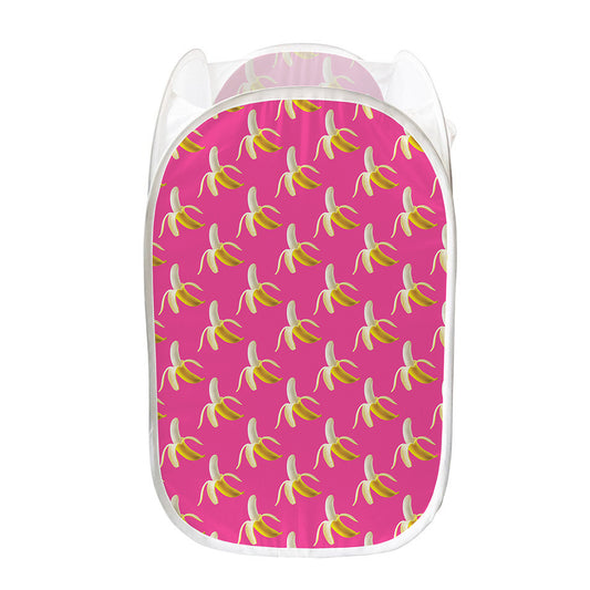 Pink Banana Pattern Print Mesh Laundry Hamper