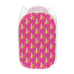 Pink Banana Pattern Print Mesh Laundry Hamper