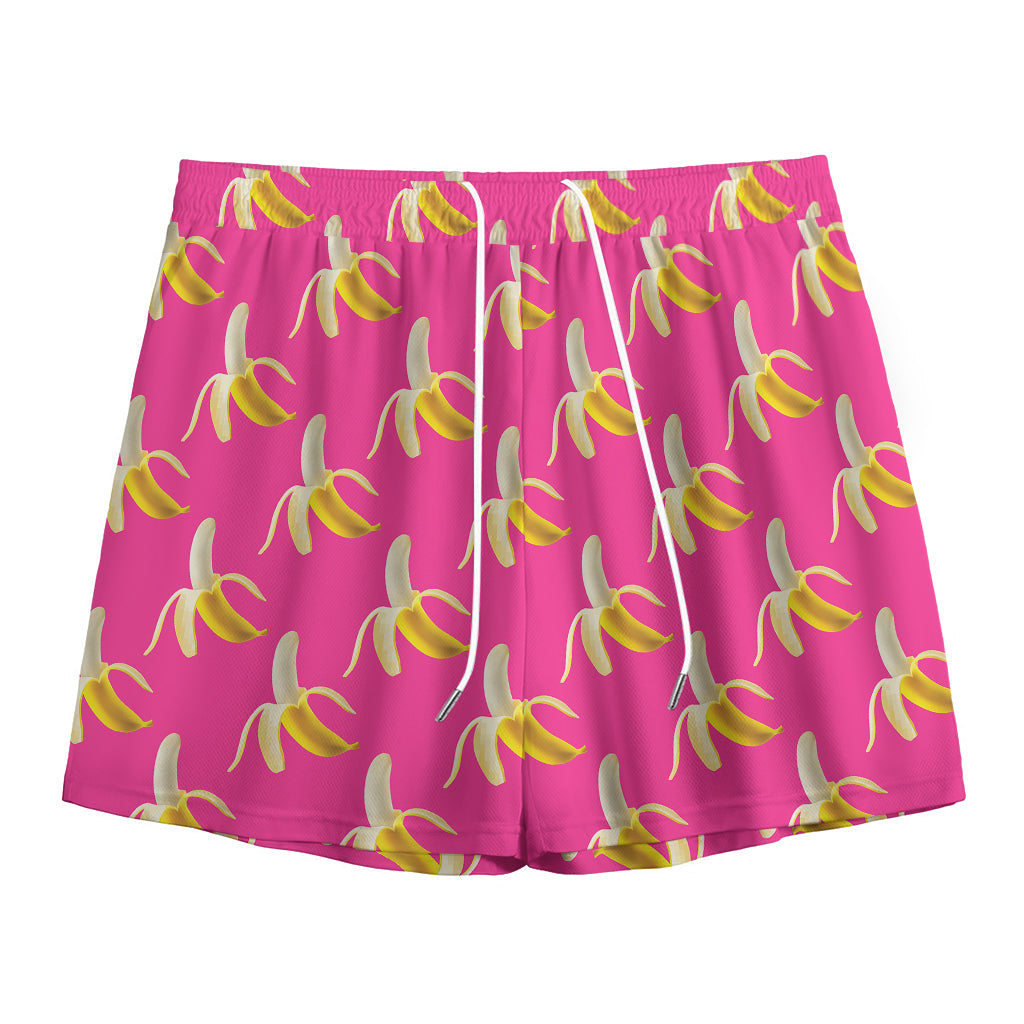 Pink Banana Pattern Print Mesh Shorts