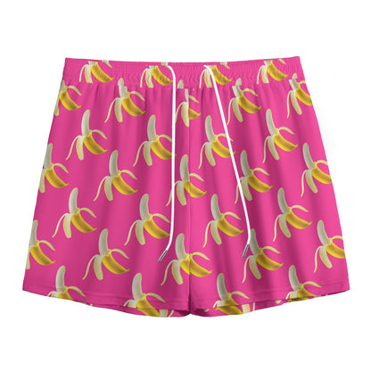 Pink Banana Pattern Print Mesh Shorts