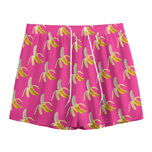 Pink Banana Pattern Print Mesh Shorts