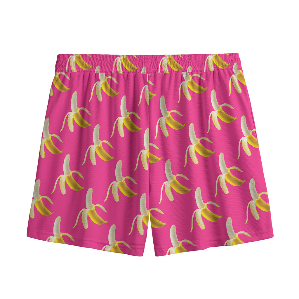 Pink Banana Pattern Print Mesh Shorts