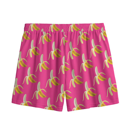 Pink Banana Pattern Print Mesh Shorts