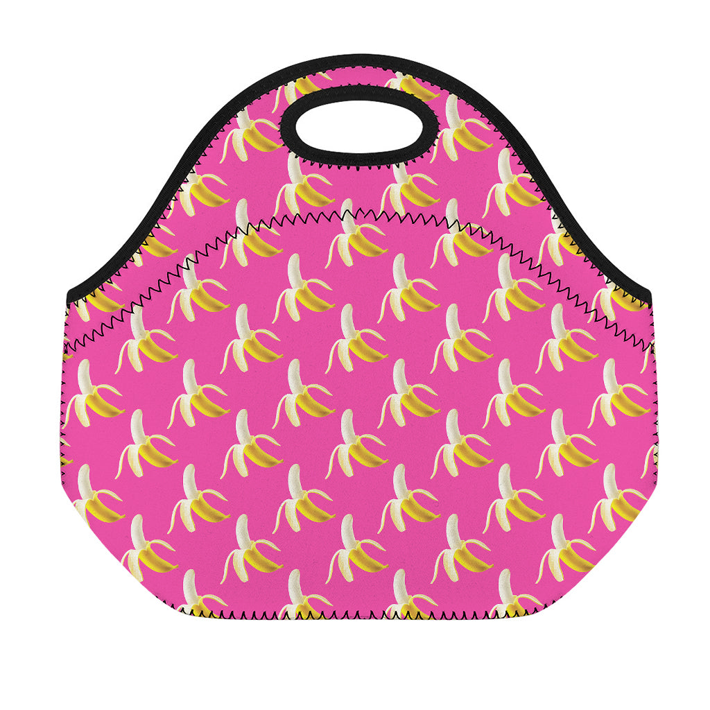 Pink Banana Pattern Print Neoprene Lunch Bag