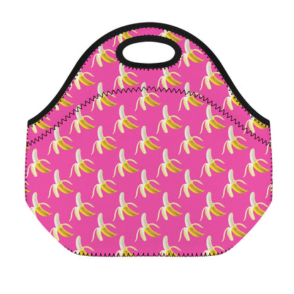 Pink Banana Pattern Print Neoprene Lunch Bag