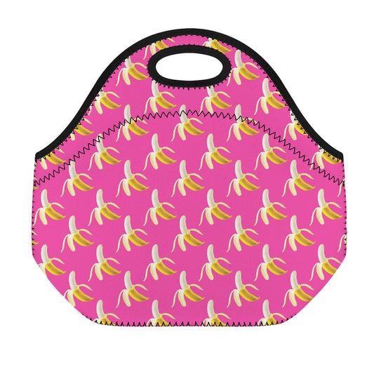 Pink Banana Pattern Print Neoprene Lunch Bag