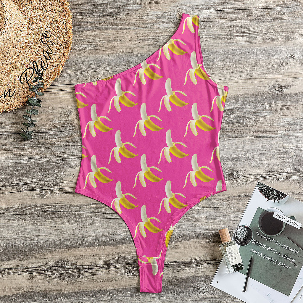 Pink Banana Pattern Print One Shoulder Bodysuit