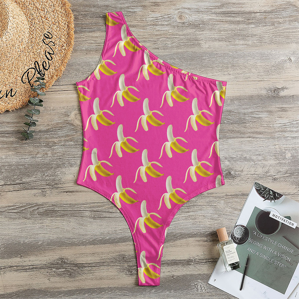 Pink Banana Pattern Print One Shoulder Bodysuit
