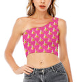 Pink Banana Pattern Print One Shoulder Crop Top