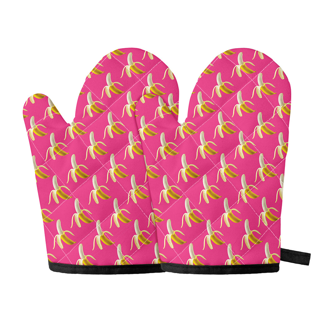 Pink Banana Pattern Print Oven Mitts