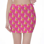 Pink Banana Pattern Print Pencil Mini Skirt