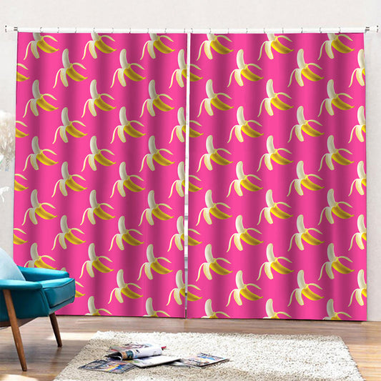 Pink Banana Pattern Print Pencil Pleat Curtains