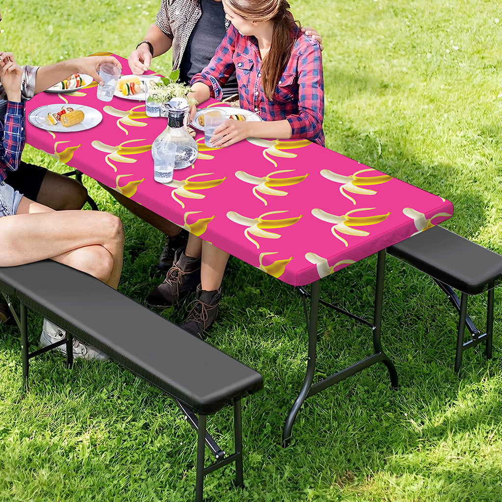 Pink Banana Pattern Print Picnic Table Cover