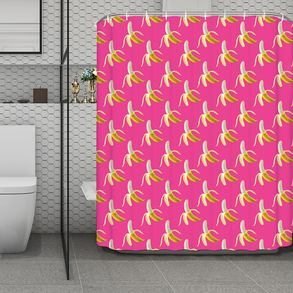 Pink Banana Pattern Print Polyester Shower Curtain