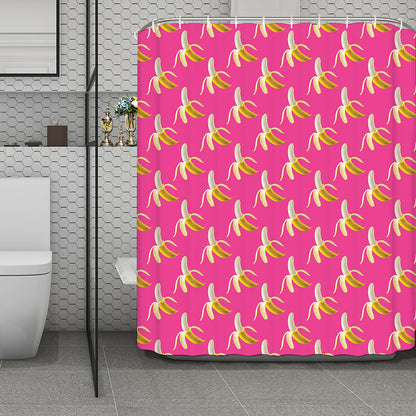 Pink Banana Pattern Print Polyester Shower Curtain