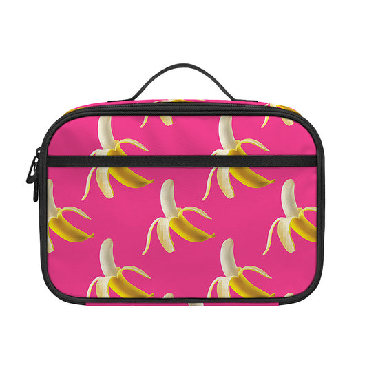 Pink Banana Pattern Print Portable Lunch Bag