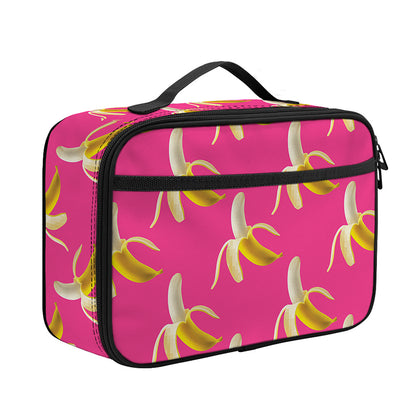 Pink Banana Pattern Print Portable Lunch Bag