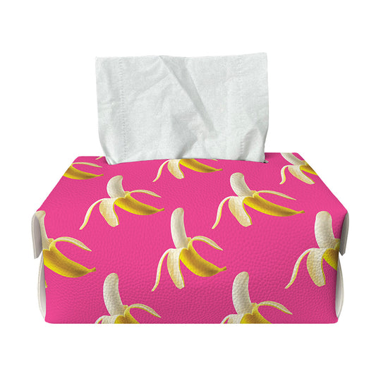 Pink Banana Pattern Print Rectangle Tissue Box Cover