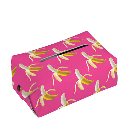 Pink Banana Pattern Print Rectangle Tissue Box Cover