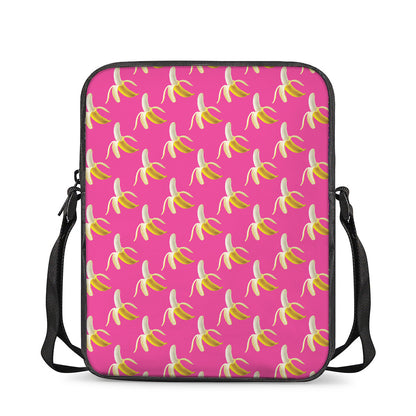 Pink Banana Pattern Print Rectangular Crossbody Bag