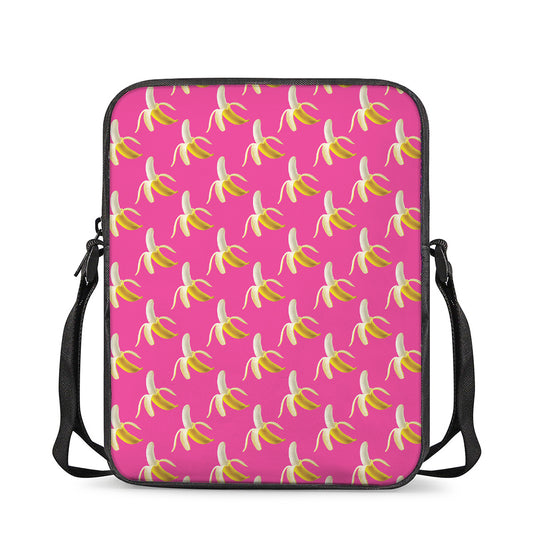 Pink Banana Pattern Print Rectangular Crossbody Bag