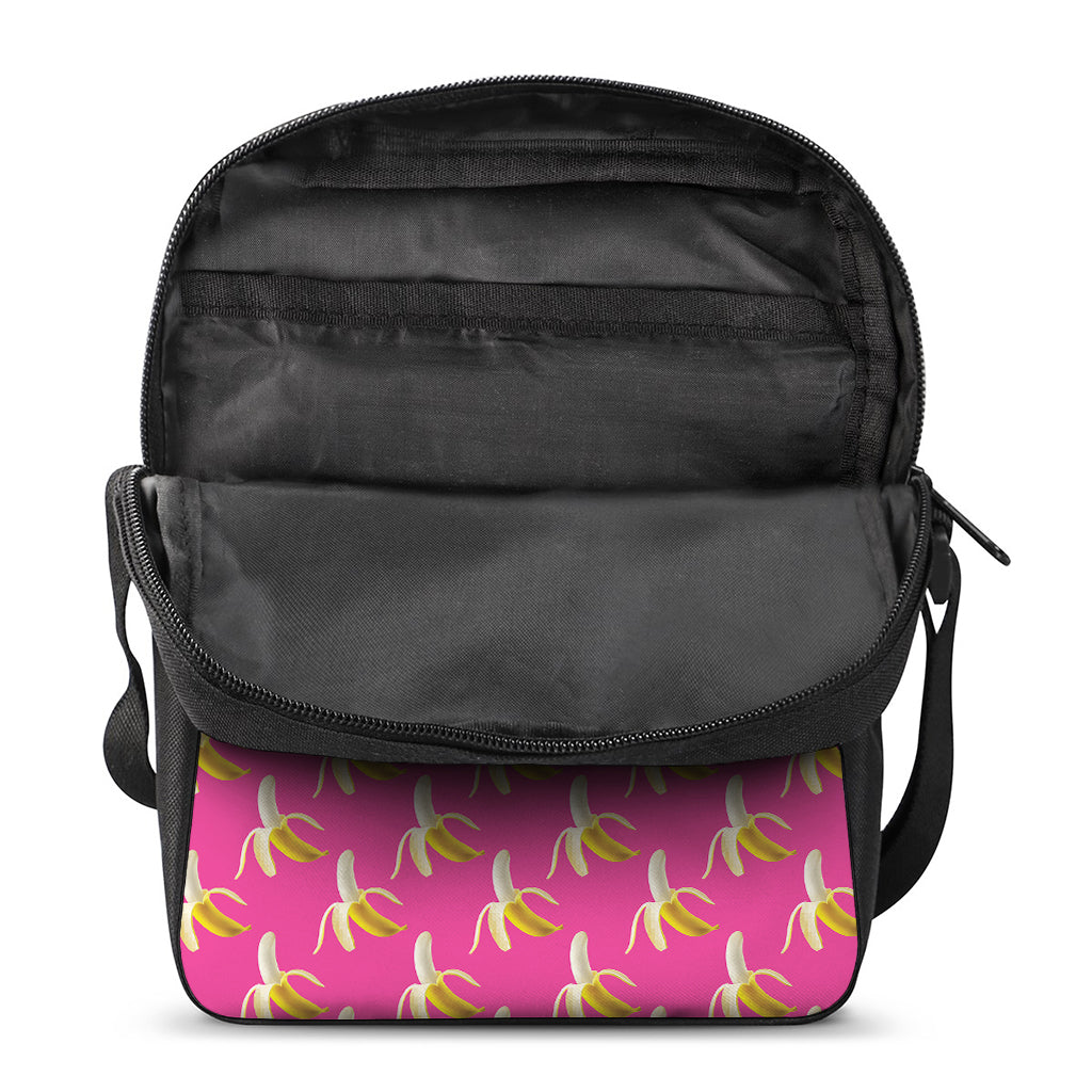 Pink Banana Pattern Print Rectangular Crossbody Bag