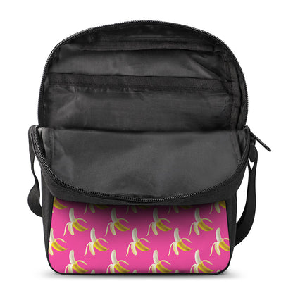 Pink Banana Pattern Print Rectangular Crossbody Bag