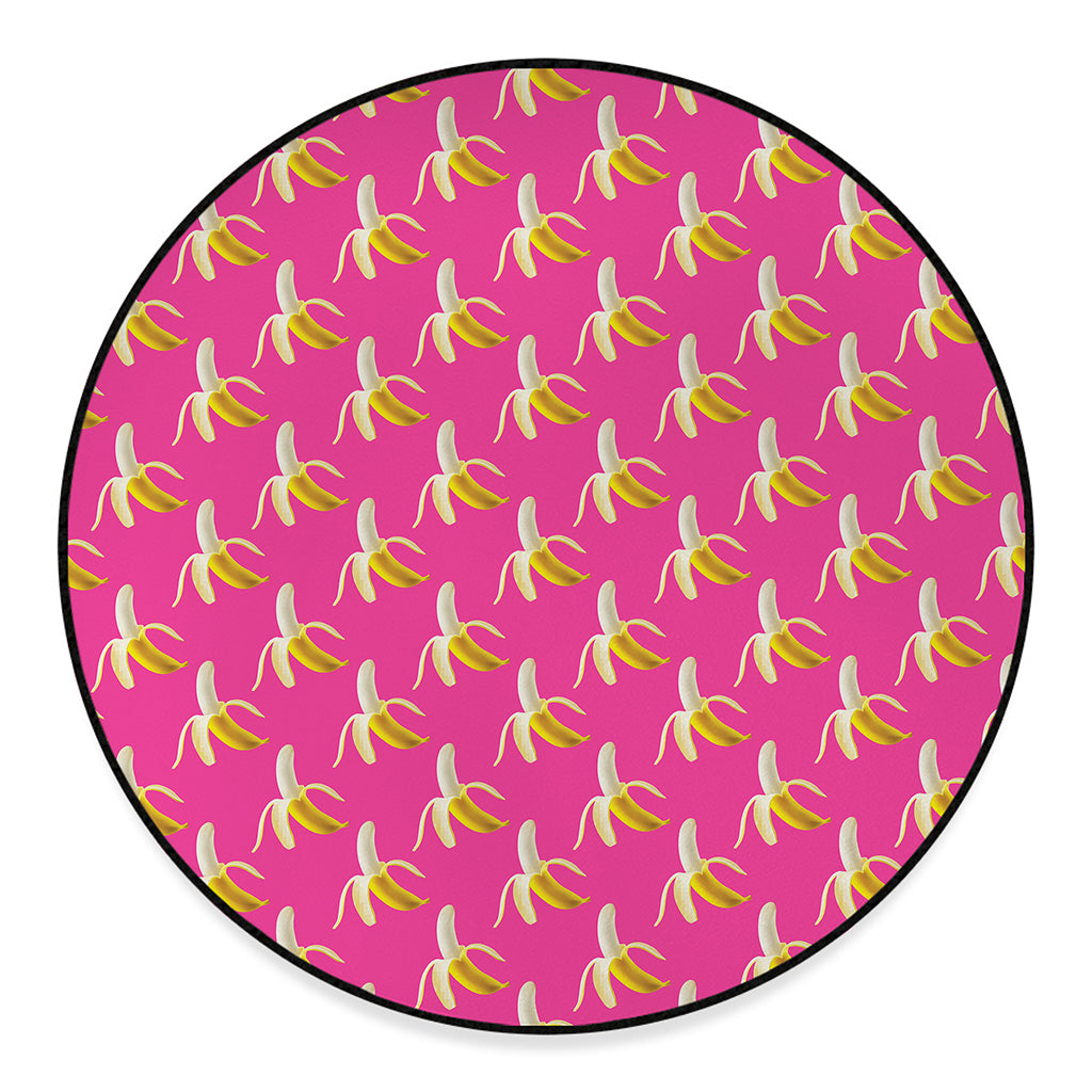 Pink Banana Pattern Print Round Floor Mat