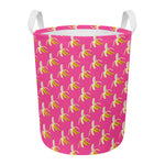 Pink Banana Pattern Print Round Laundry Basket