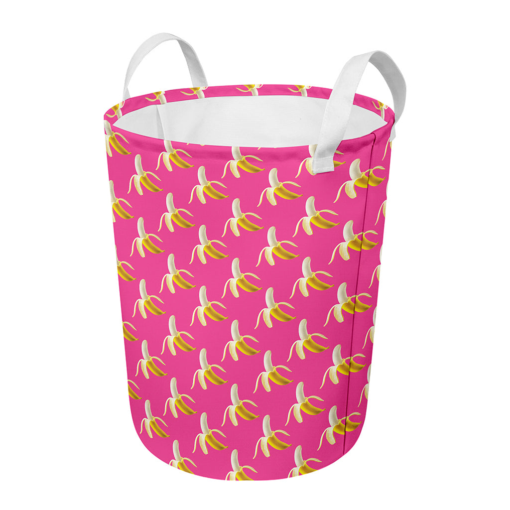 Pink Banana Pattern Print Round Laundry Basket