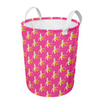 Pink Banana Pattern Print Round Laundry Basket