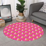 Pink Banana Pattern Print Round Rug