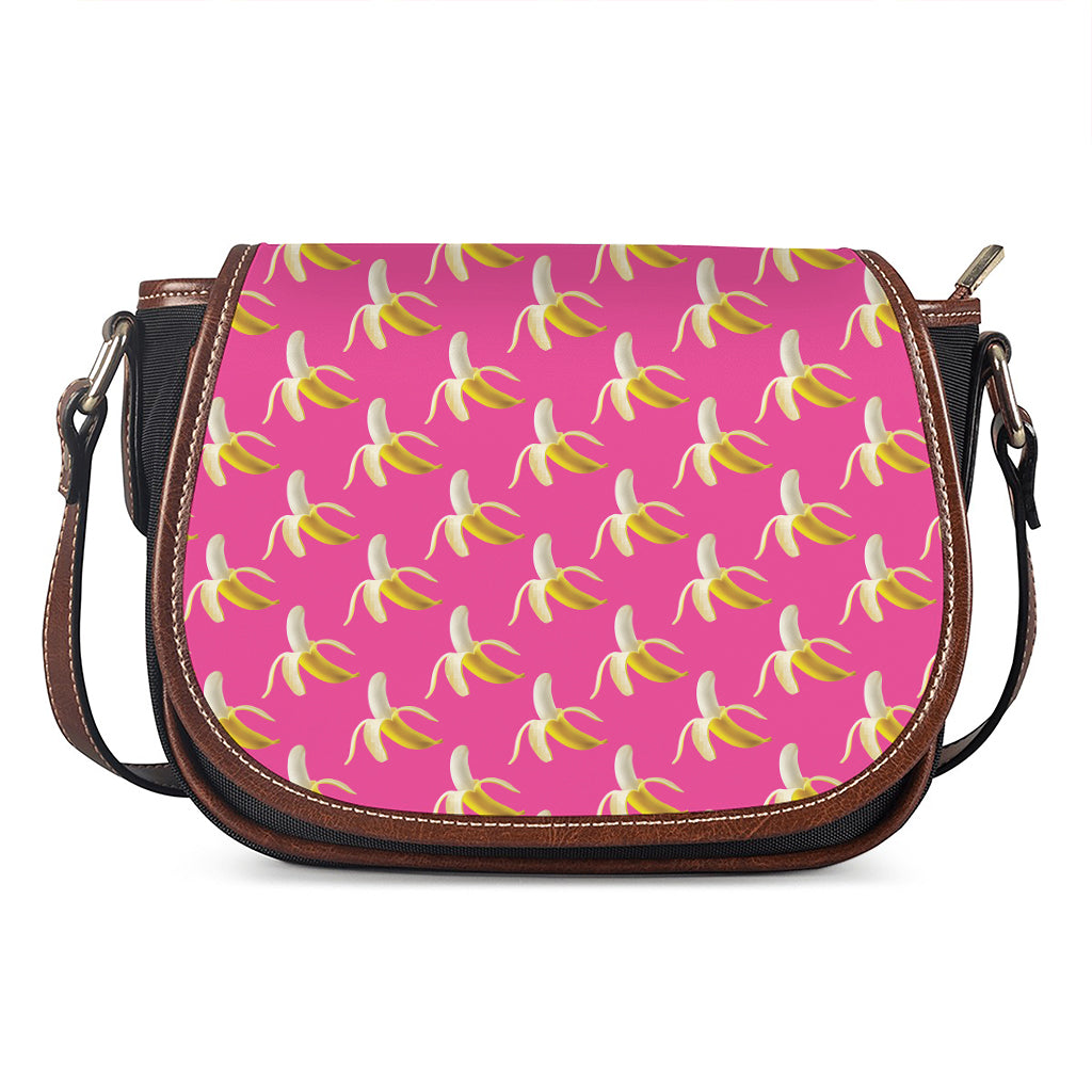 Pink Banana Pattern Print Saddle Bag