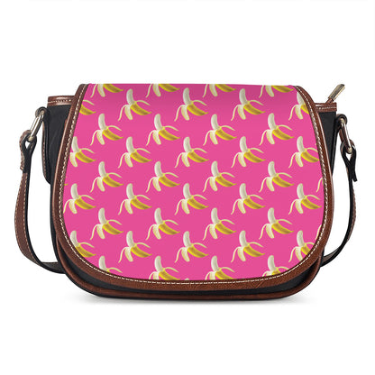 Pink Banana Pattern Print Saddle Bag