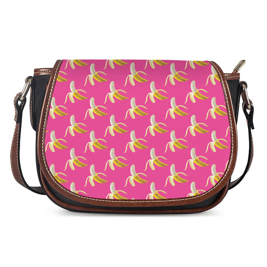 Pink Banana Pattern Print Saddle Bag