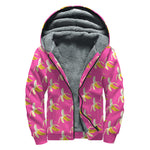 Pink Banana Pattern Print Sherpa Lined Zip Up Hoodie