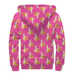 Pink Banana Pattern Print Sherpa Lined Zip Up Hoodie
