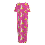 Pink Banana Pattern Print Short Sleeve Long Nightdress
