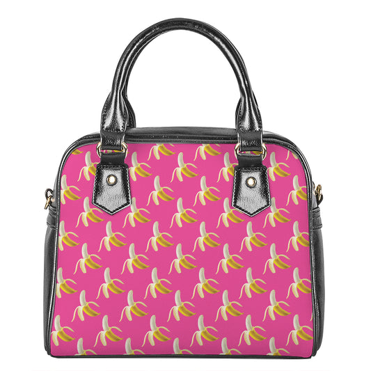 Pink Banana Pattern Print Shoulder Handbag
