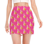 Pink Banana Pattern Print Side Slit Mini Skirt