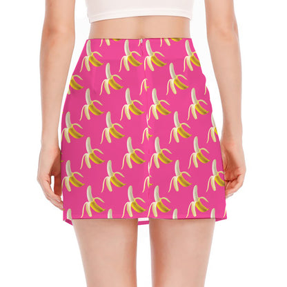 Pink Banana Pattern Print Side Slit Mini Skirt