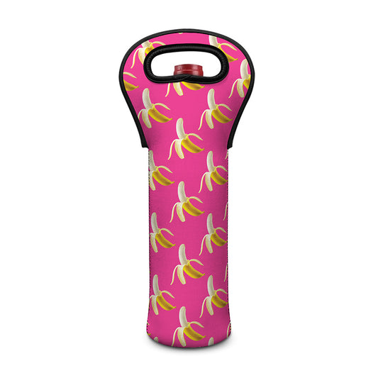 Pink Banana Pattern Print Single Neoprene Wine Tote