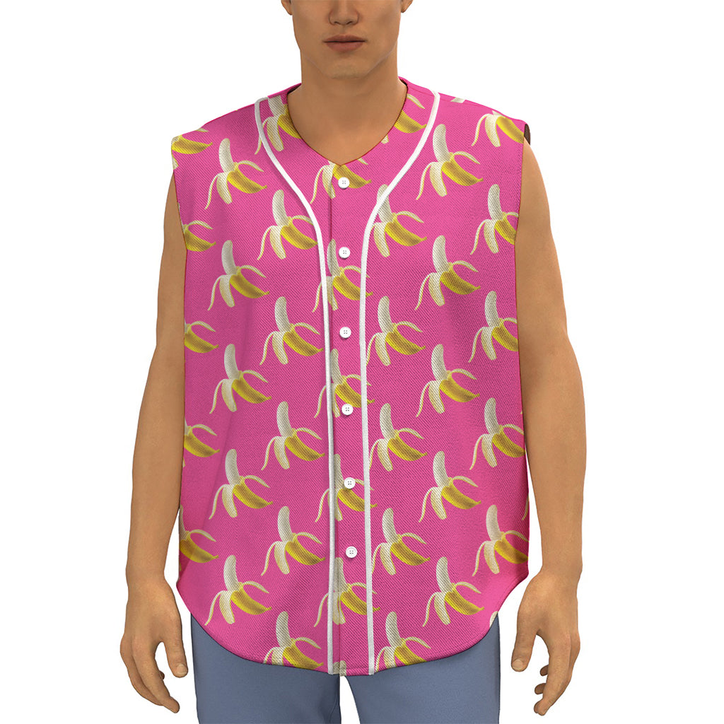 Pink Banana Pattern Print Sleeveless Baseball Jersey