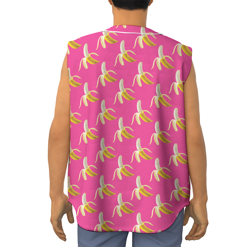 Pink Banana Pattern Print Sleeveless Baseball Jersey