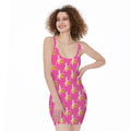 Pink Banana Pattern Print Sleeveless Bodycon Dress