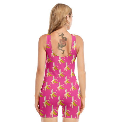 Pink Banana Pattern Print Sleeveless One Piece Swimsuit