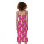 Pink Banana Pattern Print Slim Fit Midi Cami Dress